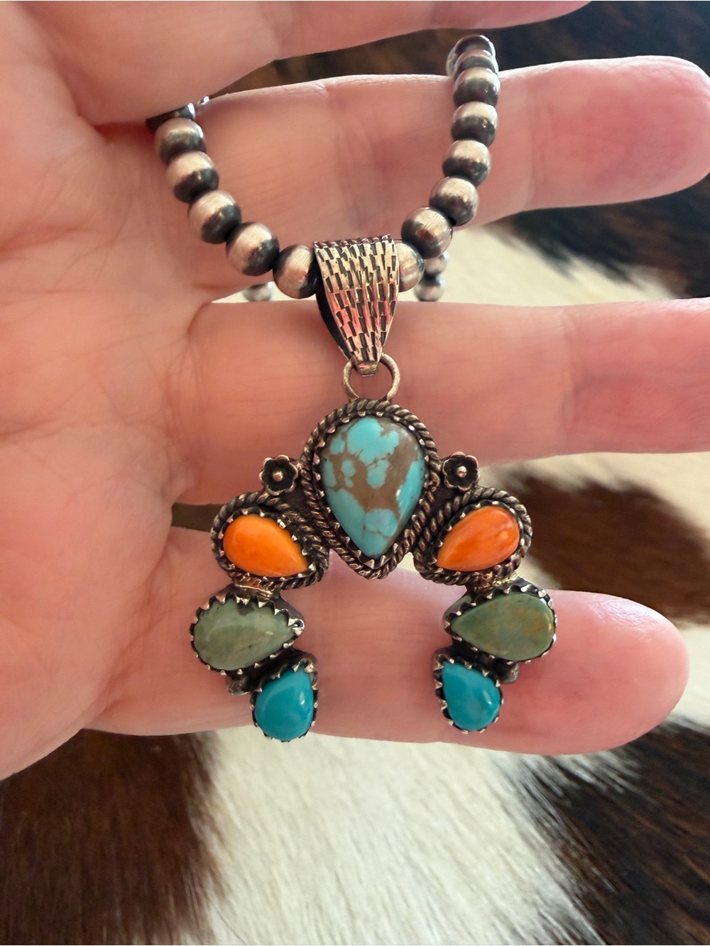 ❤️ Multistone Turquoise & Spiny Oyster High Quality NAJA Sterling Silver Pendant